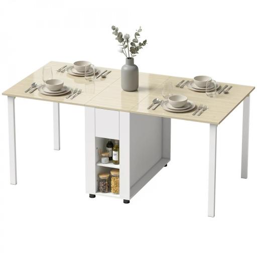 Mesa de Cocina Plegable para 6 Personas con Alas Abatibles Cajón Estantes Abiertos 168,2x85x73 cm Blanco [8]