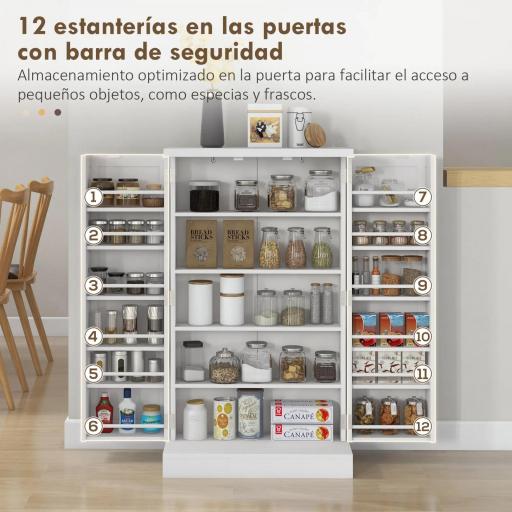 Armario Despensa Cocina con 2 Puertas 16 Estantes Alacena Moderna con Estantes Ajustables 60x30x104 cm Blanco [2]