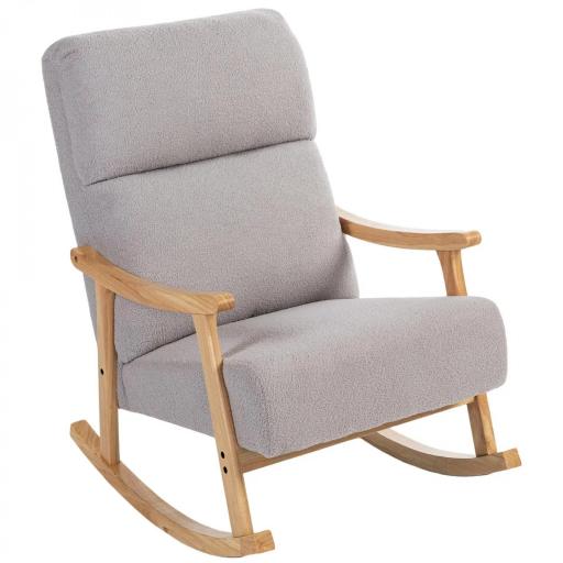 Silla Mecedora de Borreguito con Patas y Reposabrazos de Madera de Caucho Mecedora Carga 120 kg Gris Claro [9]