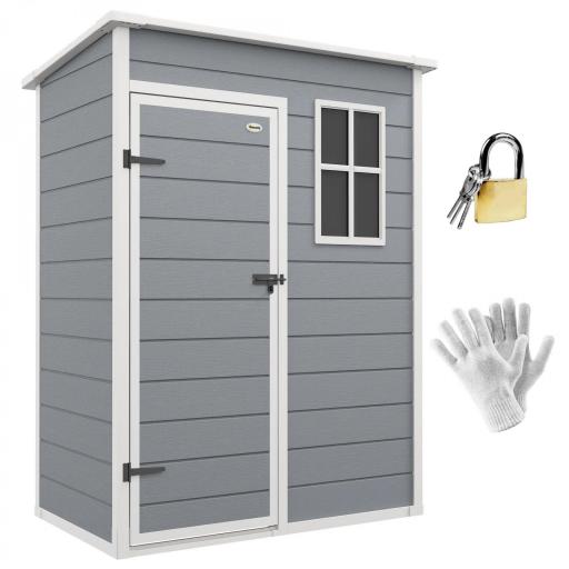 Caseta de Jardín Exterior 151x92x193 cm con Suelo Puerta Corredera y Techo Inclinado para Almacenar Herramientas Gris [9]
