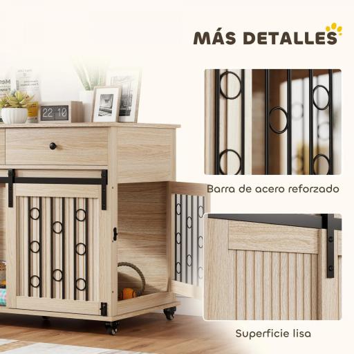 Jaula para Perros Medianos y Grandes Mesa Auxiliar Moderna con 2 Cajones 2 Puertas y Cierre 100x56x81 cm Roble [2]