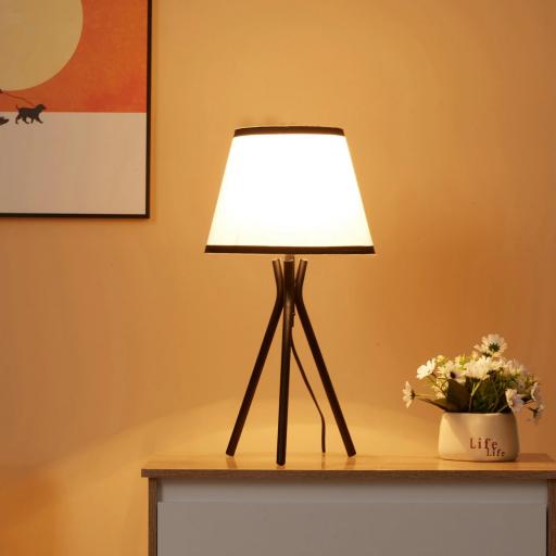 Lámpara de Mesa con Trípode de Metal Lámpara de Escritorio con Pantalla de Tela y Casquillo E27 Máx. 40W Estilo Moderno para Dormitorio Salón Ø25x50 cm Blanco y Negro [10]