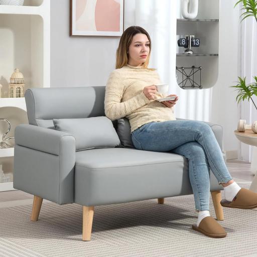 Sofá de 2 Plazas con Tapizado de Cuero Sintético Acolchado Grueso y Patas de Madera para Salón 117x78x78 cm Gris