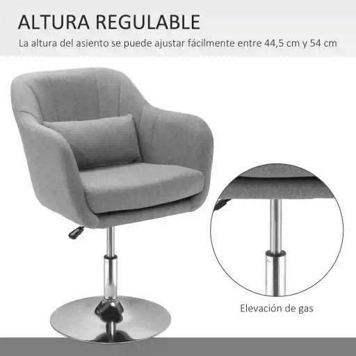 Sillón para Salón Giratorio 360° con Altura Ajustable Respaldo Envolvente Reposabrazos y Cojín 60x60x79-91 cm Gris [2]
