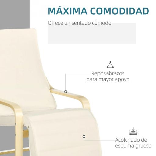 Sillón de Salón con Reposapiés Ajustable Silla Relax Butaca Tapizado en Tela para Oficina Dormitorio 66,5x94x100cm Crema [5]