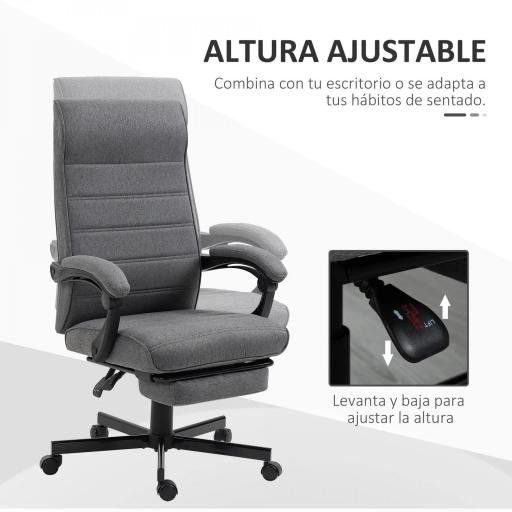 Silla de Oficina Reclinable con Altura Ajustable Reposabrazos y Reposapiés Retráctil 68x67x106-114 cm Gris [2]