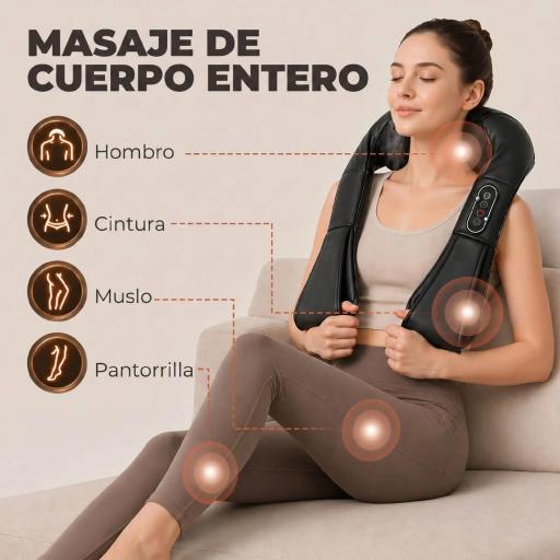 Masajeador Cervical y Espalda con Calor y 8 Nodos Shiatsu 3 Intensidades de Amasamiento 3D Negro [4]