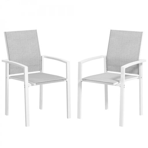 Juego de 2 Sillas de Jardín Exterior Apilables con Tela Transpirable Reposabrazos y Respaldo 56x58x89 cm Gris Claro [9]