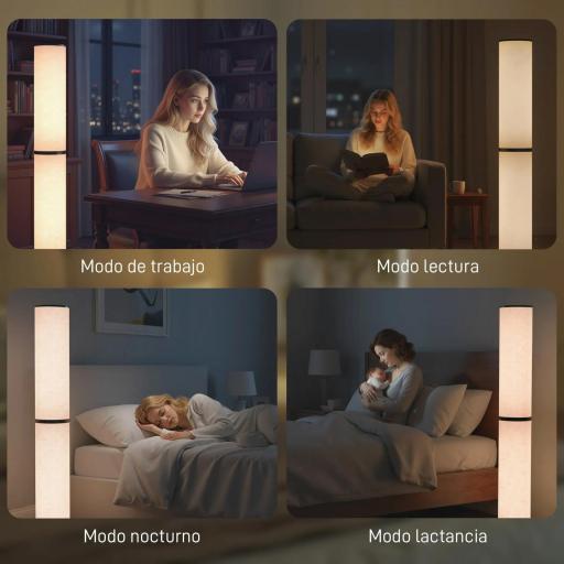 Lámpara de Pie Moderna Salón con Brillo Temperaturas de Color Ajustables Mando a Distancia Magnético Temporizador Beige [3]