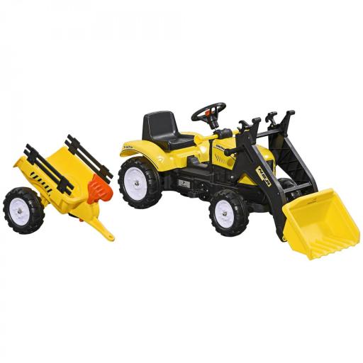 Tractor a Pedales para Niños de 3 Años Excavadora Infantil con Remolque Extraíble y Pala Delantera 167x41x52 cm Amarillo [7]