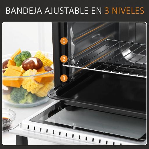 Horno Portátil 16L 1400W con 3 Modos de Calor Temporizador Bandeja de Horneado y Rejilla 44x32x28,1 cm Blanco y Negro [5]