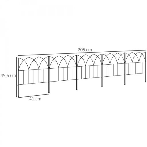 Set de 5 Vallas Decorativas para Jardín de Metal 205x45,5 cm Combinación Libre Barrera para Animales Negro [1]
