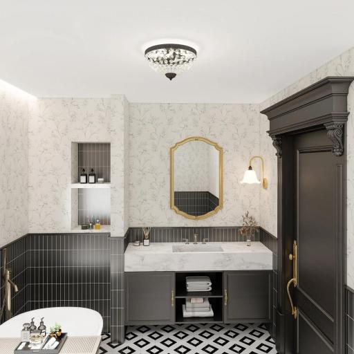 Lámpara de Techo de Cristal Vintage con 2 Casquillos E14 40W con 168 Cuentas de Cristal para Dormitorio Salón Negro [3]