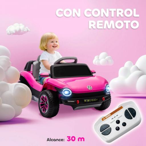 Coche Eléctrico para Niños de +3 Años Volkswagen E-Buggy 12V con Mando a Distancia 2,4 G Ruedas con Suspensión Rosa [5]