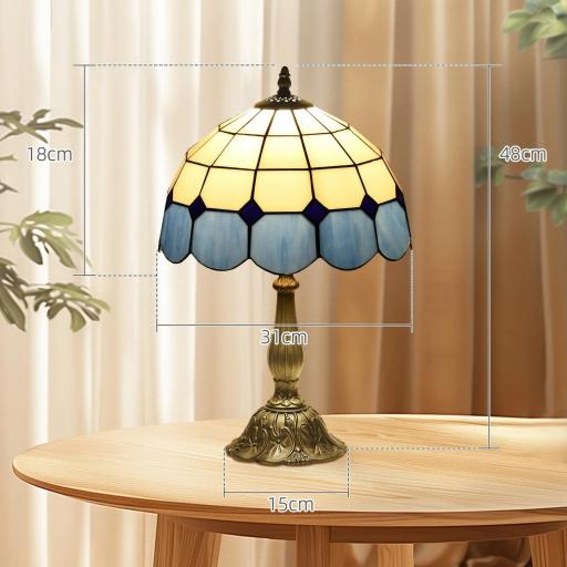 Lámpara de Mesa Estilo Clásico Hecha a Mano Lámpara de Noche de Vidrio para Dormitorio Salón Ø31x48 cm Azul [6]