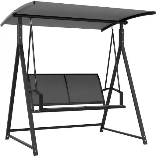 Columpio de Jardín de 2 Plazas con Toldo Ajustable y Estructura Triangular de Metal Carga 220 kg 160x112x162 cm Gris [8]