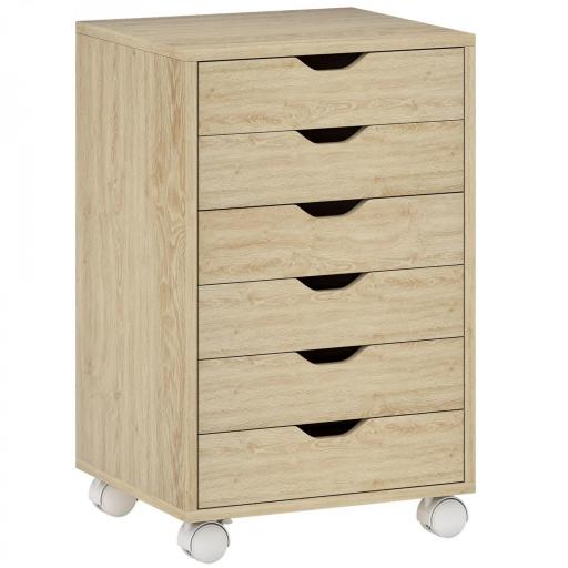 Cajonera Escritorio Archivador Móvil con 6 Cajones Ruedas Guías Deslizantes Silenciosas para Oficina Casa Roble [8]