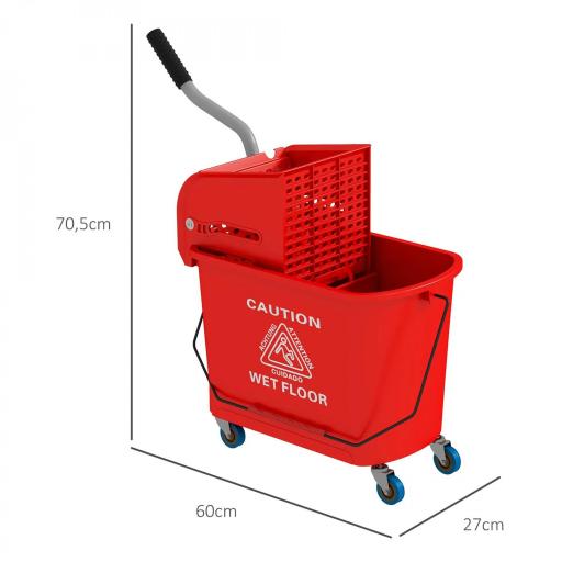 Cubo de Fregar 20L con Ruedas y Escurridor Cubo para Fregona con Separador de Agua 60x27x70,5 cm Rojo [1]