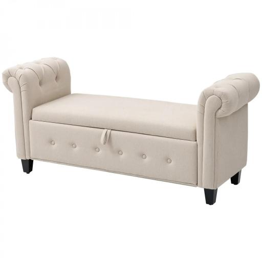 Banqueta de Almacenaje con Reposabrazos Enrollados para Dormitorio Salón Pasillo 146,5x49x74,5 cm Beige [9]