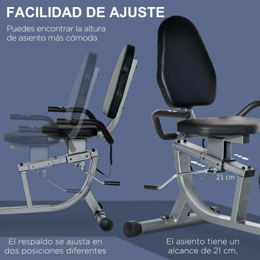 Bicicleta Estática con Respaldo 8 Niveles de Resistencia Magnética Longitud Ajustable Pantalla LCD para Casa Gris [4]