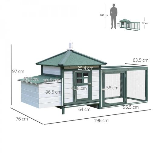 Gallinero de Madera Jaula para Gallinas de Exterior con Nido Bandeja Extraíble y Espacio para Correr 196x76x97 cm Verde [5]