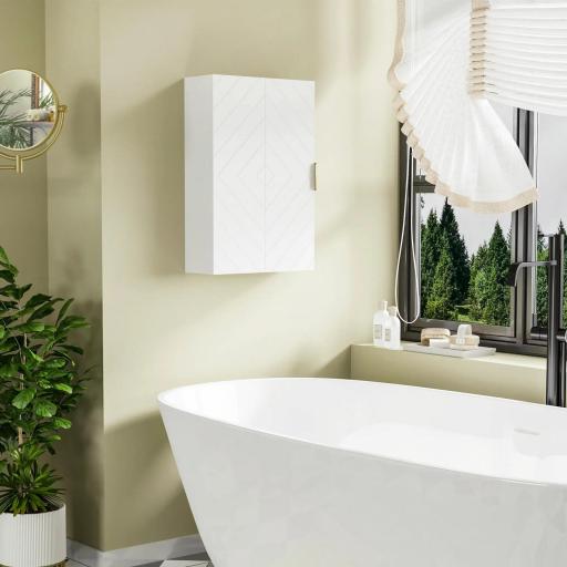 Mueble para Baño Suspendido con 1 Asa de Acero y Estantes Ajustables Estilo Moderno 40x15x60 cm Blanco [4]