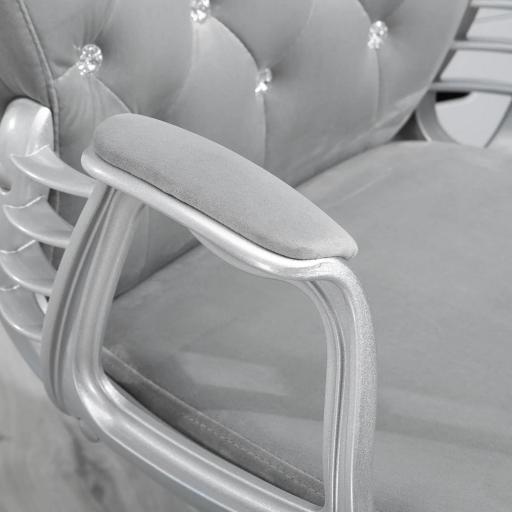 Silla de Escritorio de Terciopelo con Altura Ajustable Reposabrazos y Decoraciones de Diamantes 59,5x60,5x93-103 cm Gris [6]