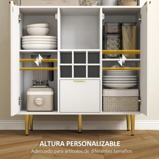 Alacena de Cocina Moderna con Armarios Cajón Botellero y Puertas de Vidrio y Estantes Ajustables 100x40x180 cm Blanco [5]