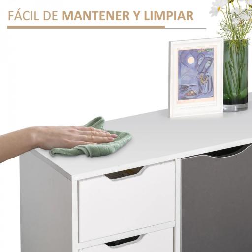 Aparador para Salón con 3 Puertas y Cajón Mueble Auxiliar para Salón Cocina Dormitorio 90x30x72 cm Blanco y Gris [4]
