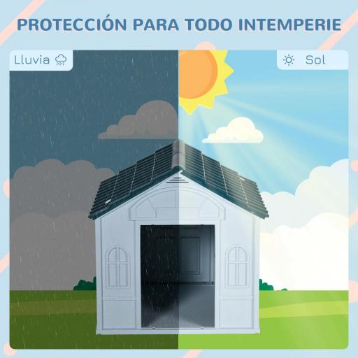 Casa para Perros con Imitación de Ventana y Tejas para Perros Medianos 65x75,7x63 cm Azul Verdoso y Blanco [2]