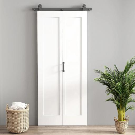 Puerta Plegable Corredera con Herrajes Acabado Personalizable Tirador Fácil Montaje 90x210 cm Blanco [4]
