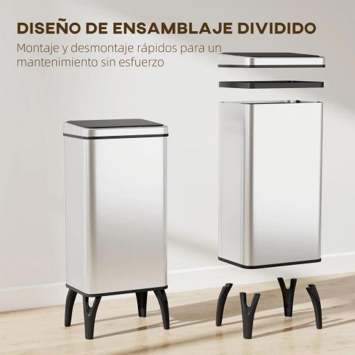 Cubo de Basura Cocina Automático 50L, Papelera de Cocina de Acero Inoxidable con Sensor Infrarrojo, Cierre Suave, Plata [3]