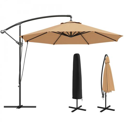 Parasol de Jardín Excéntrico Sombrilla con Funda para Sombrilla Protección UV 50+ y Base Cruzada Ø290x243 cm Caqui [9]