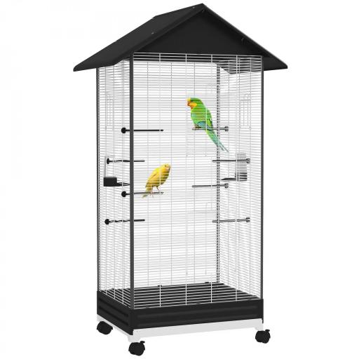 Jaula para Pájaros con Ruedas Pajarera Metálica con Bandeja Extraíble Puertas 79x65x155 cm Negro [8]