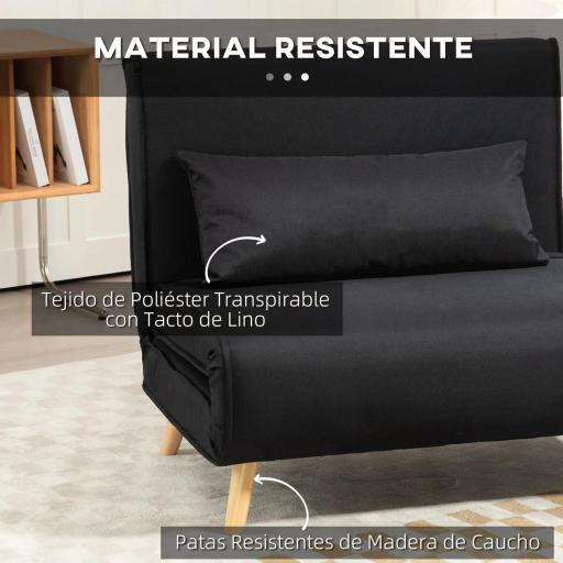 Sillón Cama Plegable con Respaldo Ajustable en 6 Posiciones Almohada Acolchada Carga 350 kg 94x78x80 cm Negro [4]