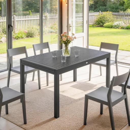 Mesa de Comedor Exterior Extensible 135/270 cm para 6-10 Personas de Aluminio con Tapa de Listones Gris Oscuro [3]