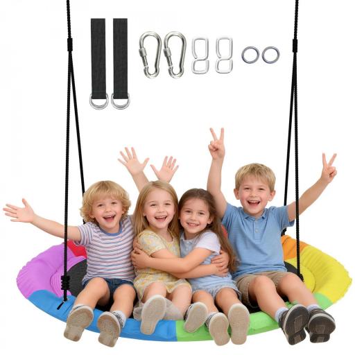 Columpio Nido Infantil Ø120 cm Altura Ajustable Columpio Redondo para Niños para Árbol Carga 300 kg Multicolor [8]