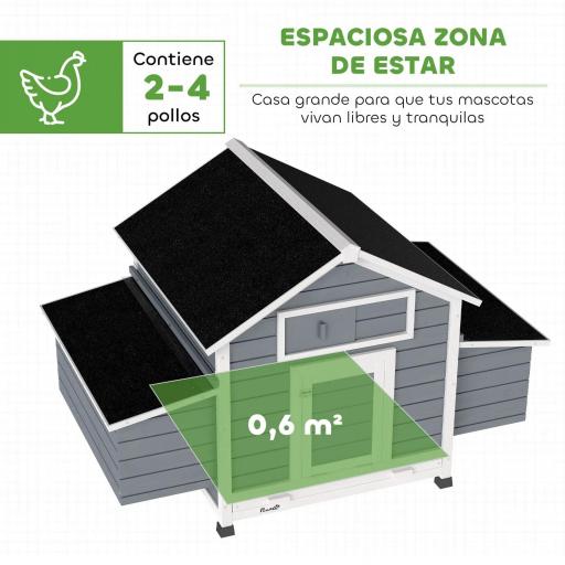 Gallinero de Madera para Exterior con 2 Nidos Bandeja Extraíble Perchas Techo Impermeable 150x100x96,5 cm Gris [2]