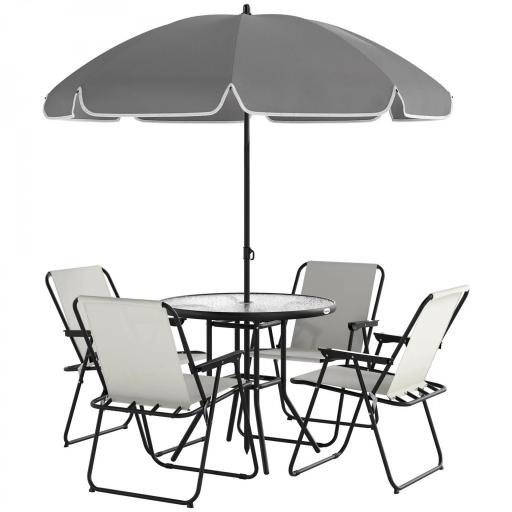 Conjunto de Muebles de Jardín de 6 Piezas con Mesa Redonda Sillas Plegables y Sombrilla para Patio y Terraza Crema [8]