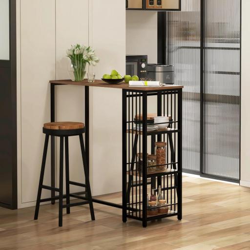 Mesa Alta Cocina con 3 Estantes Mesa Alta Bar para 2 Personas Patas de Acero para Salón 120x40x105 cm Marrón y Negro