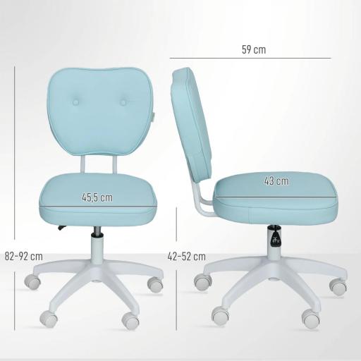 Silla de Oficina Giratoria Tapizada en PU con Altura Ajustable Sin Brazos Carga 120 kg 46x59x82-92 cm Azul Claro [1]