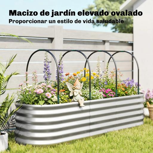 Jardinera Exterior Grande conCubierta de Invernadero y Malla Base Abierta para Patio Terraza 200x60x103 cm Plateado [3]