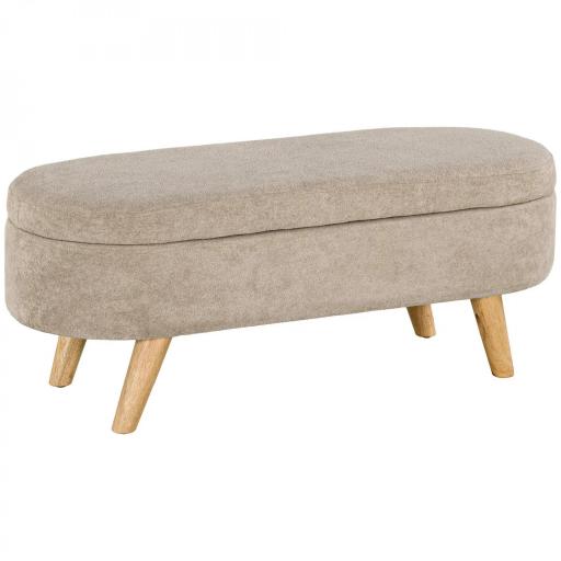 Banco de Almacenaje con Patas de Madera y Asiento Acolchado Carga 120 kg Puff Almacenaje Ovalado Beige [9]