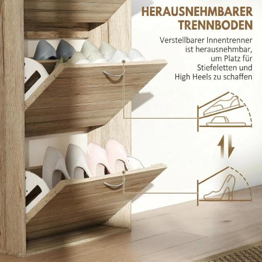 Zapatero Estrecho con 3 Puertas Abatibles Zapatero Entrada Recibidor Estantes Ajustables para 12 Pares de Zapatos Roble [4]