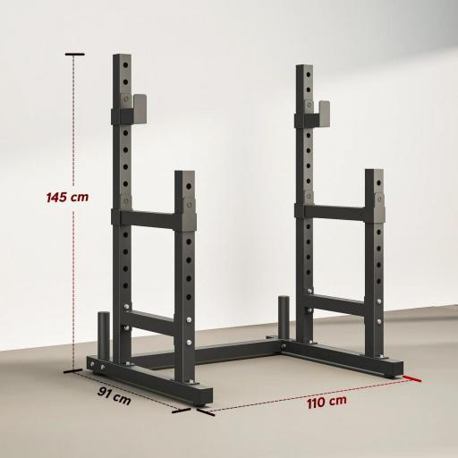 Soporte Barra Pesas Ajustable en Altura con Topes de Seguridad para Sentadillas y Press de Banca en Casa Carga 300 kg [1]