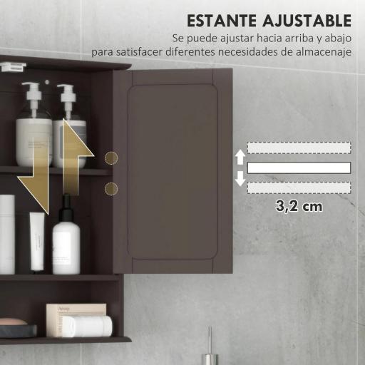 Armario de Baño con Espejo Armario de Pared con 2 Puertas Estante Abierto Estante Ajustable 56x13x58cm Marrón Oscuro [5]