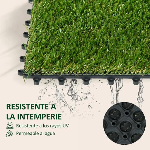 Césped Sintético de 10 Piezas Alfombra Césped Artificial 30x30 cm con Altura de Hierba 25 mm y Anti-UV Verde Oscuro [3]