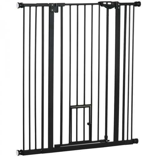 Barrera de Seguridad Extensible con Puerta Pequeña Cierre Automático y Sistema de Doble Bloqueo 74-101x104,1 cm Negro [8]