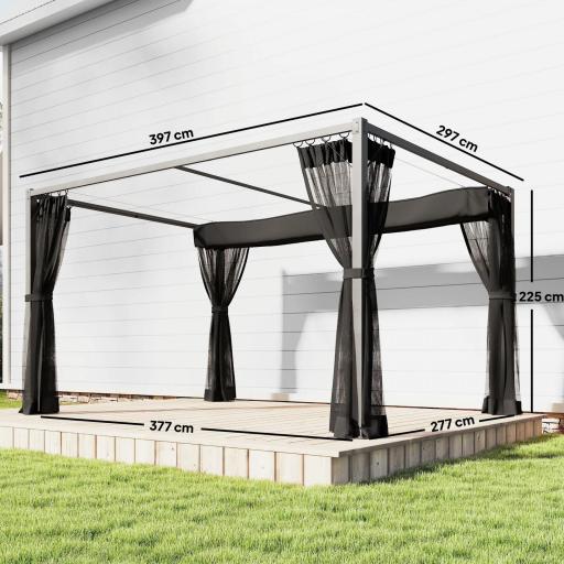 Pérgola de Jardín 3x4 m con Techo Retráctil 4 Laterales de Malla UPF30+ Cenador de Jardín para Patio Exterior Gris [1]