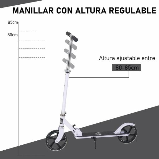 Patinete Plegable para Niños de 7-14 Años Scooter Infantil Manillar Ajustable en Altura de 4 Niveles con Freno Blanco [2]